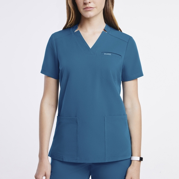 Jaanuu Tops Jaanuu Caribbean Blue Relaxed 3pocket Scrub Top Small